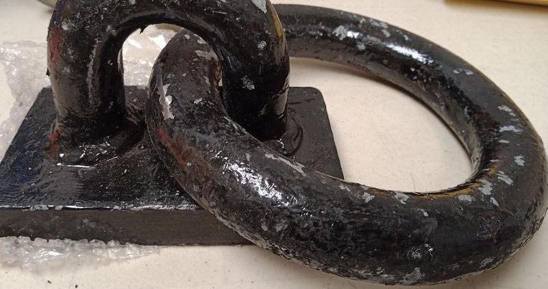 ABS certified forged steel towing ring on square base plate custom marine deck hardware side view