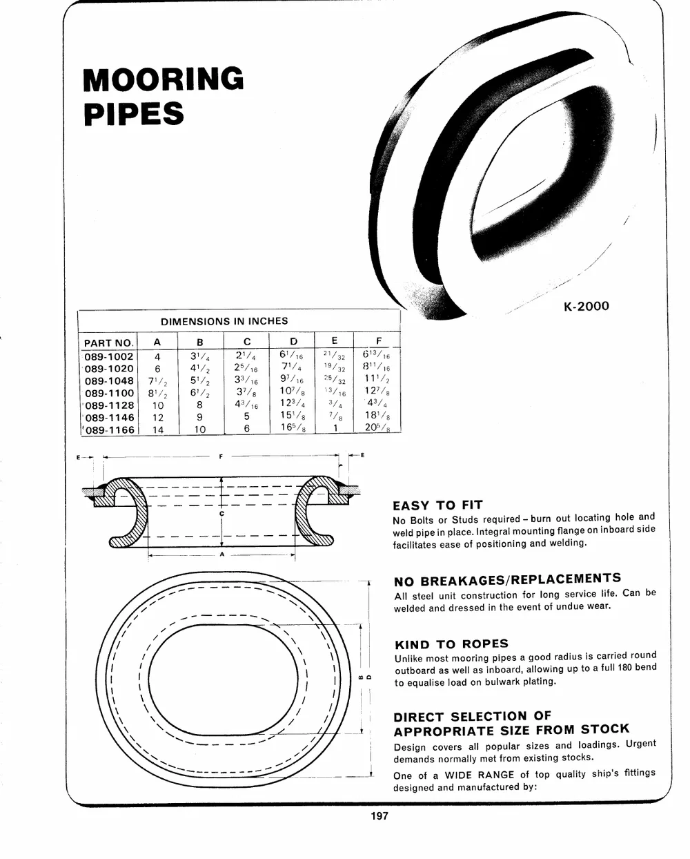 Deck Fittings and Bollards — page 1 of the Dibblee Industries catalog (W.J. Keating, 1940–)